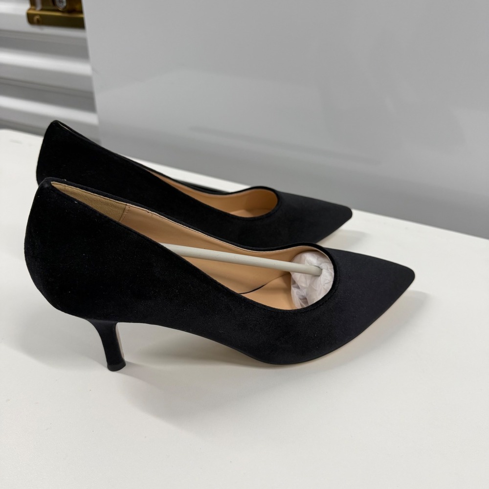 Newbella Womens Black Pointed Toe Kitten‎ Heel Pumps Size 9 Faux Suede Office